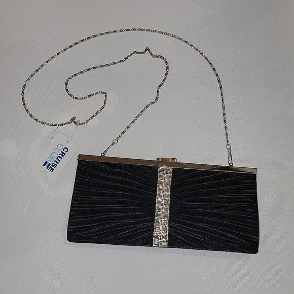 NWT Cruise Club Evening Bag Bling Convertible Purse Crossbody Clutch Black - Picture 2 of 8